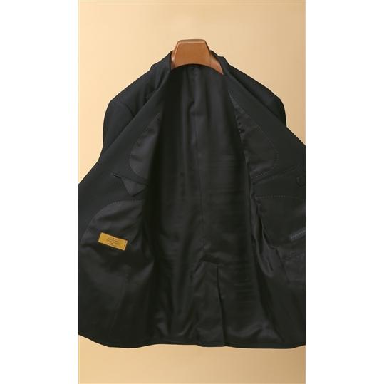 【洋服の青山】ツーパンツ プレミアム スーツ メンズ 秋冬 ブラック 黒 ストライプ ウール100％ ストレッチ スタイリッシュ 2ボタン 背抜き ビジネス HILTONの画像