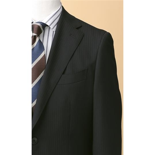 【洋服の青山】ツーパンツ プレミアム スーツ メンズ 秋冬 ブラック 黒 ストライプ ウール100％ ストレッチ スタイリッシュ 2ボタン 背抜き ビジネス HILTONの画像