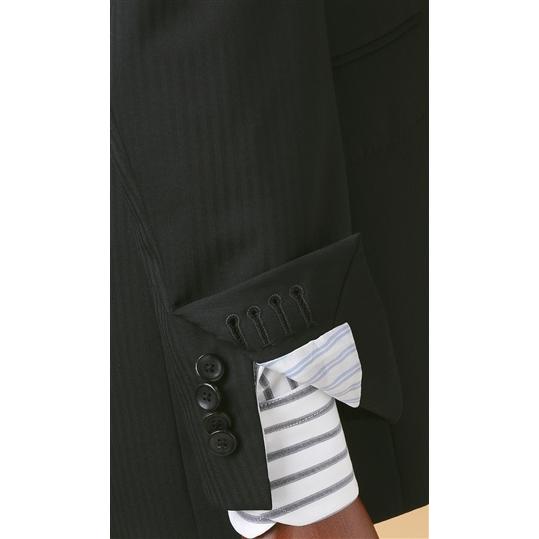 【洋服の青山】ツーパンツ プレミアム スーツ メンズ 秋冬 ブラック 黒 ストライプ ウール100％ ストレッチ スタイリッシュ 2ボタン 背抜き ビジネス HILTONの画像