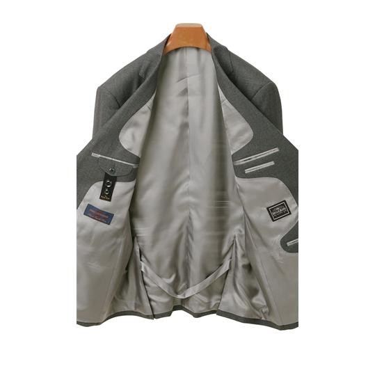 【洋服の青山】プレミアム スーツ スタンダード 秋冬用 グレー系 織柄 ウール100% シングル 2ボタン 総裏 脇当て ワンタック ビジネス CAVENDISH Savile Rowの画像