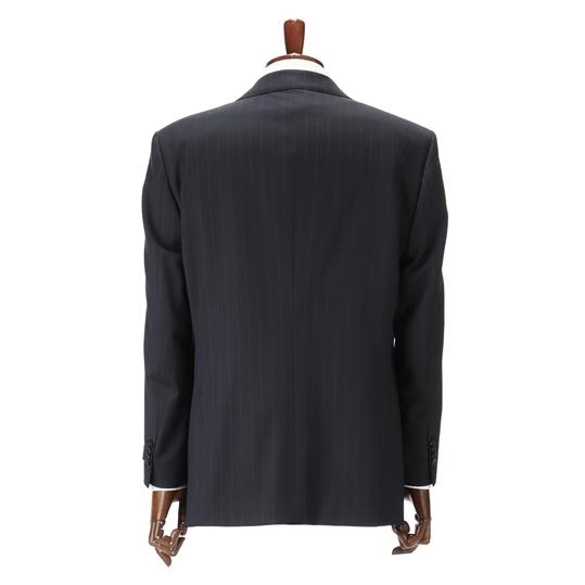 【洋服の青山】秋冬 ネイビー系 プレミアムスタンダードスーツ【DORMEUIL】 Savile Row メンズ ビジネス ストレッチ 長袖 標準体 ワンタック ストライプの画像