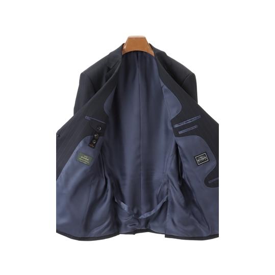 【洋服の青山】秋冬 ネイビー系 プレミアムスタンダードスーツ【DORMEUIL】 Savile Row メンズ ビジネス ストレッチ 長袖 標準体 ワンタック ストライプの画像