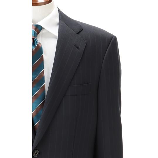 【洋服の青山】秋冬 ネイビー系 プレミアムスタンダードスーツ【DORMEUIL】 Savile Row メンズ ビジネス ストレッチ 長袖 標準体 ワンタック ストライプの画像
