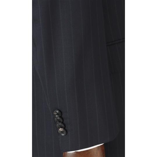 【洋服の青山】秋冬 ネイビー系 プレミアムスタンダードスーツ【DORMEUIL】 Savile Row メンズ ビジネス ストレッチ 長袖 標準体 ワンタック ストライプの画像