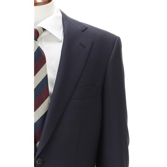 【洋服の青山】秋冬 ネイビー系 プレミアムスタンダードスーツ【DORMEUIL】 Savile Row メンズ ビジネス ストレッチ 長袖 標準体 ワンタック 織柄の画像