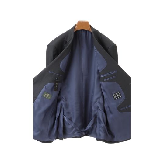 【洋服の青山】秋冬 ネイビー系 プレミアムスタンダードスーツ【DORMEUIL】 Savile Row メンズ ビジネス ストレッチ 長袖 標準体 ワンタック 織柄の画像