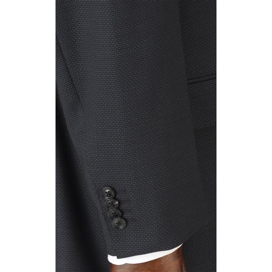 【洋服の青山】秋冬 ネイビー系 プレミアムスタンダードスーツ【DORMEUIL】 Savile Row メンズ ビジネス ストレッチ 長袖 標準体 ワンタック 織柄の画像