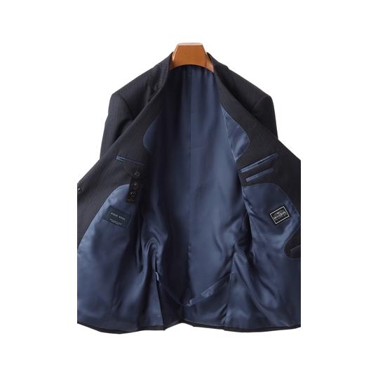 【洋服の青山】秋冬 ネイビー系 プレミアムスタンダードスーツ【AQUA WOOL】 Savile Row メンズ ビジネス 長袖 標準体 ワンタック ストライプ 2ボタンの画像