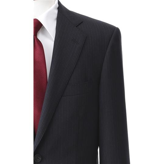 【洋服の青山】秋冬 ネイビー系 プレミアムスタンダードスーツ【AQUA WOOL】 Savile Row メンズ ビジネス 長袖 標準体 ワンタック ストライプ 2ボタンの画像