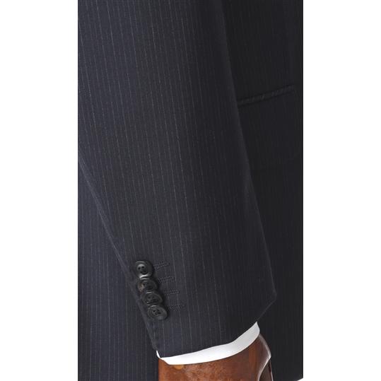 【洋服の青山】秋冬 ネイビー系 プレミアムスタンダードスーツ【AQUA WOOL】 Savile Row メンズ ビジネス 長袖 標準体 ワンタック ストライプ 2ボタンの画像