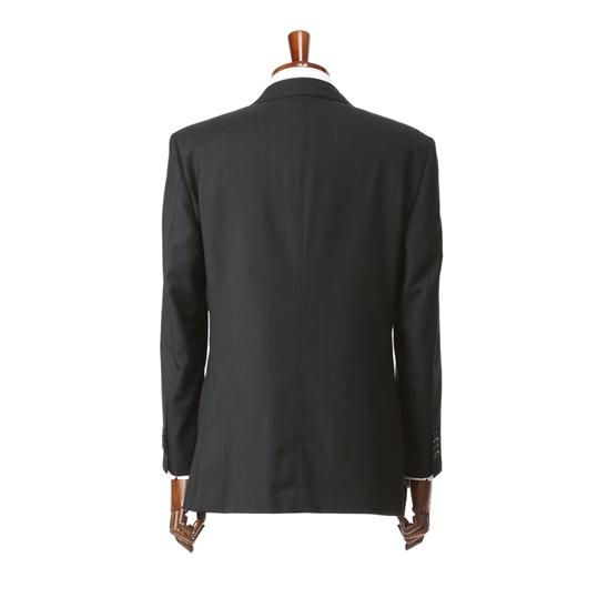 【洋服の青山】秋冬 ブラック系 プレミアムスタンダードスーツ【AQUA WOOL】 Savile Row メンズ ビジネス 長袖 標準体 ワンタック ストライプ 2ボタン 最高級の画像
