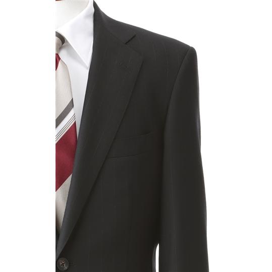 【洋服の青山】秋冬 ブラック系 プレミアムスタンダードスーツ【AQUA WOOL】 Savile Row メンズ ビジネス 長袖 標準体 ワンタック ストライプ 2ボタン 最高級の画像