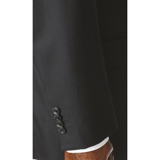 【洋服の青山】秋冬 ブラック系 プレミアムスタンダードスーツ【AQUA WOOL】 Savile Row メンズ ビジネス 長袖 標準体 ワンタック ストライプ 2ボタン 最高級の画像