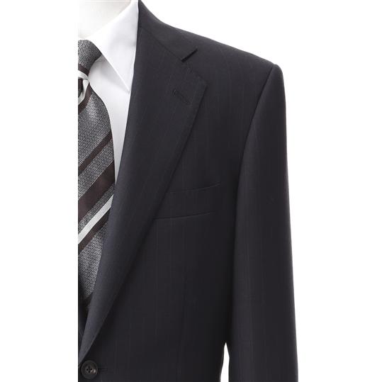 【洋服の青山】秋冬 ネイビー系 プレミアムスタンダードスーツ【AQUA WOOL】 Savile Row メンズ ビジネス 長袖 標準体 ワンタック ストライプ 2ボタン 最高級の画像