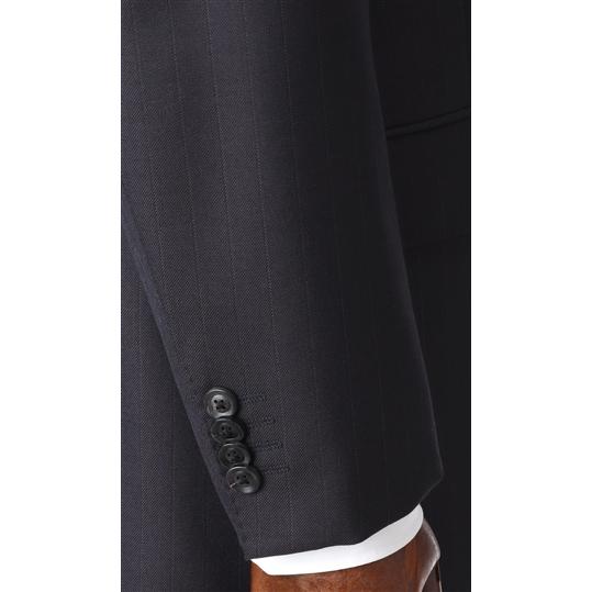 【洋服の青山】秋冬 ネイビー系 プレミアムスタンダードスーツ【AQUA WOOL】 Savile Row メンズ ビジネス 長袖 標準体 ワンタック ストライプ 2ボタン 最高級の画像