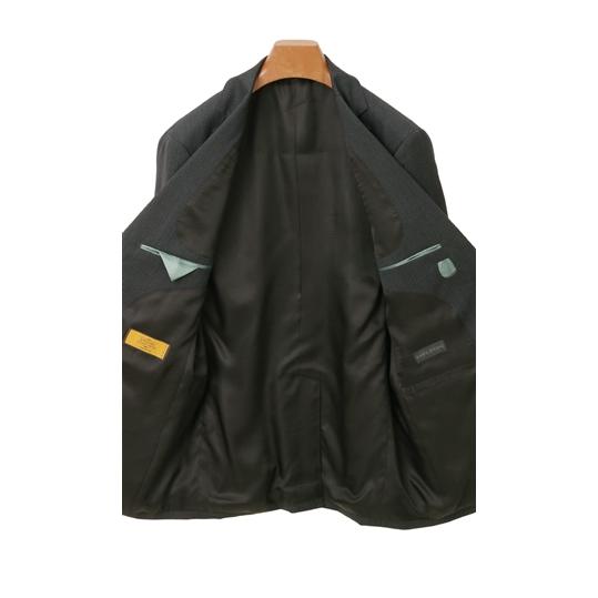 【洋服の青山】プレミアム ウール100％ スーツ メンズ スリム 紳士服 ストレッチ 秋冬 グレー ストライプ スタイリッシュ 細見体 総裏 ビジネス HILTONの画像