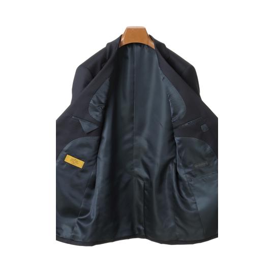 【洋服の青山】ツーパンツ プレミアム ウール100％ スーツ メンズ スリム 秋冬用 ネイビー 紺 ストライプ ストレッチ メンズスーツ ビジネススーツ HILTONの画像