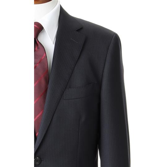 【洋服の青山】ツーパンツ プレミアム ウール100％ スーツ メンズ スリム 秋冬用 ネイビー 紺 ストライプ ストレッチ メンズスーツ ビジネススーツ HILTONの画像