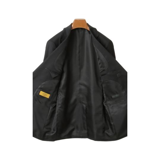 【洋服の青山】ツーパンツ プレミアム ウール100％ スーツ メンズ スリム 秋冬用 ブラック 黒 ストライプ ストレッチ メンズスーツ ビジネススーツ HILTONの画像
