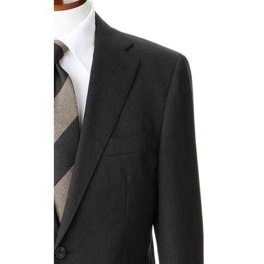 【洋服の青山】ツーパンツ プレミアム ウール100％ スーツ メンズ スリム 秋冬用 ブラック 黒 ストライプ ストレッチ メンズスーツ ビジネススーツ HILTONの画像