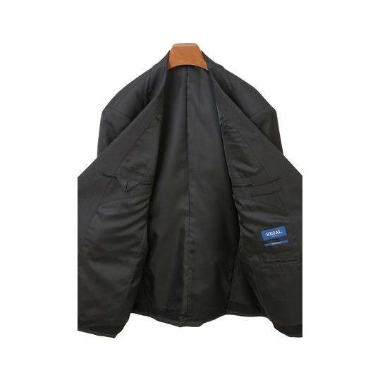 【洋服の青山】大きいサイズ ツーパンツ スーツ メンズ ゆったり 秋冬用 グレー ストライプ シングル 2ボタン サイドベンツ 総裏 ツータック アジャスターの画像