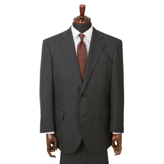 【洋服の青山】大きいサイズ ツーパンツ スーツ メンズ ゆったり 秋冬用 グレー ストライプ シングル 2ボタン サイドベンツ 総裏 ツータック アジャスターの画像