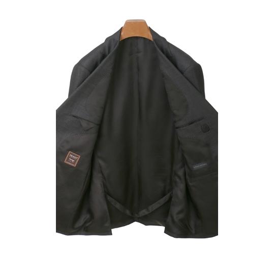 【洋服の青山】プレミアム スーツ メンズ スリム 秋冬用 グレー 織柄 シングル 2ボタン サイドベンツ 総裏 ノータック 耐久性 軽い 軽量 ビジネス オフィス 冬の画像