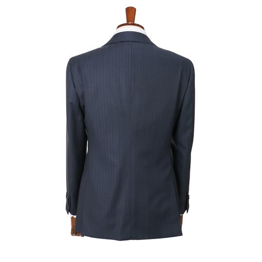 【洋服の青山】プレミアム ウール100％ スーツ メンズ スリム 秋冬用 ネイビー 紺 ストライプ柄 2ボタン サイドベンツ 総裏 ノータック 仕事 ビジネス オフィスの画像