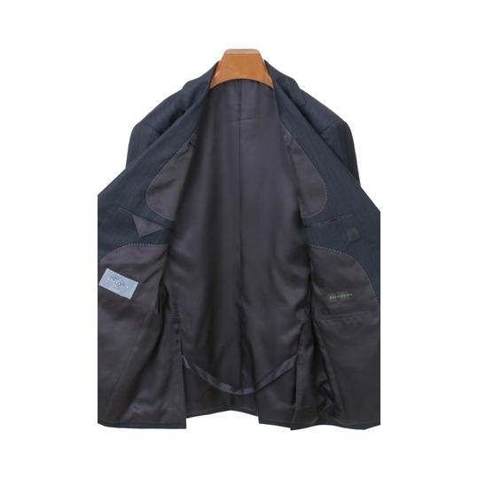 【洋服の青山】プレミアム ウール100％ スーツ メンズ スリム 秋冬用 ネイビー 紺 ストライプ柄 2ボタン サイドベンツ 総裏 ノータック 仕事 ビジネス オフィスの画像