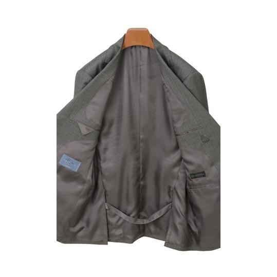 【洋服の青山】プレミアム ウール100％ スーツ メンズ スリム 秋冬用 グレー 灰色 ストライプ柄 2ボタン サイドベンツ 総裏 ノータック 仕事 ビジネス オフィスの画像