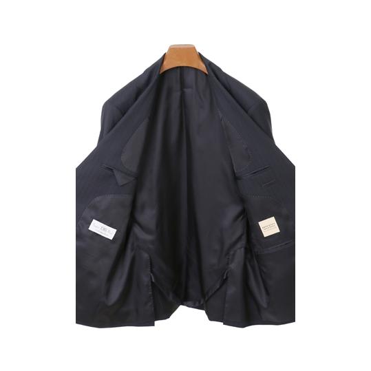【洋服の青山】プレミアム スーツ メンズ スリム 秋冬用 ネイビー 紺 ストライプ シングル 2ボタン サイドベンツ 総裏 ノータック ウール カシミヤ 軽い 軽量の画像