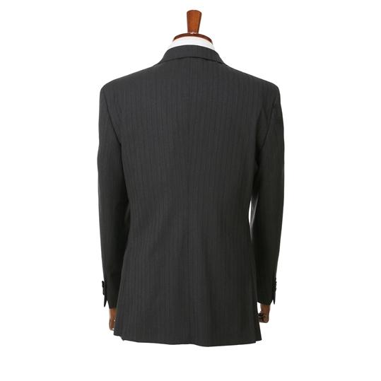 【洋服の青山】プレミアム スーツ メンズ スリム 秋冬用 グレー ストライプ シングル 2ボタン サイドベンツ 総裏 ノータック ウール カシミヤ 軽量 ビジネスの画像