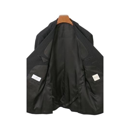 【洋服の青山】プレミアム スーツ メンズ スリム 秋冬用 グレー ストライプ シングル 2ボタン サイドベンツ 総裏 ノータック ウール カシミヤ 軽量 ビジネスの画像