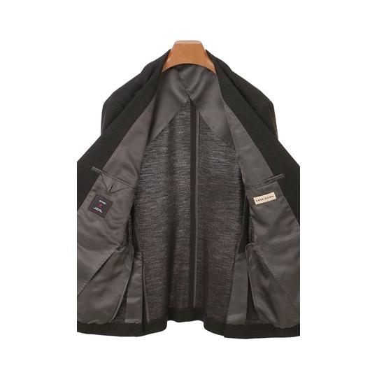【洋服の青山】プレミアム スーツ メンズ スリム 秋冬用 ブラウン 茶色 織柄 シングル 2ボタン サイドベンツ 背抜き ワンタック 御幸毛織 動きやすい ストレッチの画像