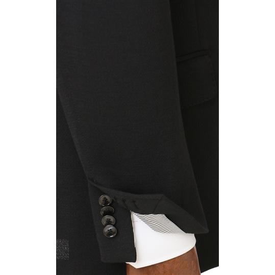 【洋服の青山】プレミアム スーツ メンズ スリム 秋冬用 ブラック 黒 織柄 シングル 2ボタン サイドベンツ 背抜き ワンタック 御幸毛織 動きやすい ストレッチの画像