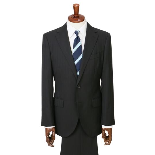 【洋服の青山】【ツーパンツ】メンズ スーツ 秋冬用 ブラック系 プレミアム スタイリッシュ 最高級 ウール100% ストレッチ ビジネス オフィス 通勤 男性 紳士服の画像