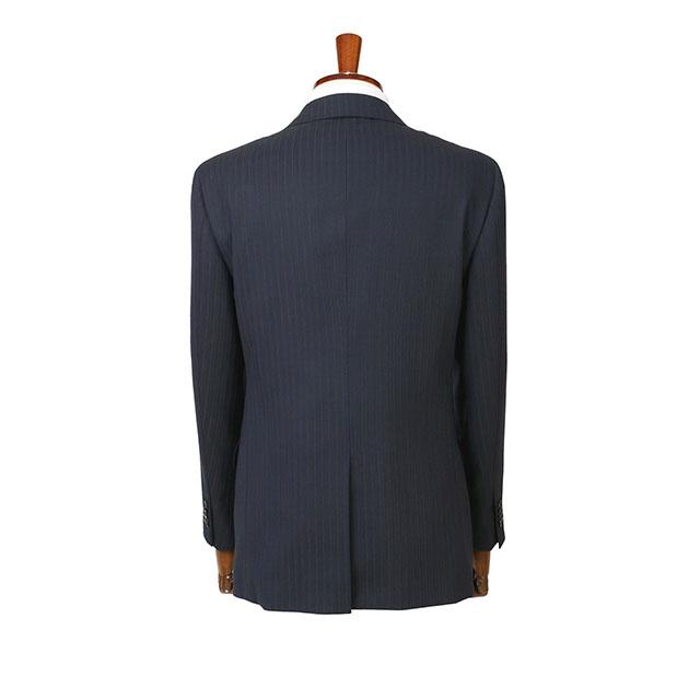 【洋服の青山】プレミアム ウール100% ツーパンツ スーツ メンズ スリム 秋冬用 ネイビー系 紺 ストライプ柄 2パンツ 2ボタン 総裏 センターべント ノータックの画像