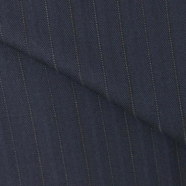 【洋服の青山】プレミアム ウール100% ツーパンツ スーツ メンズ スリム 秋冬用 ネイビー系 紺 ストライプ柄 2パンツ 2ボタン 総裏 センターべント ノータックの画像