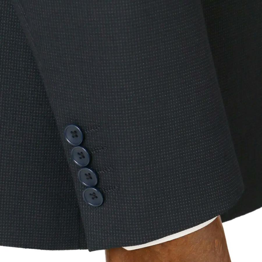 【洋服の青山】ツーパンツ スーツ メンズ スリム 春夏秋冬 ネイビー 紺 織柄 2ボタン センターベント ノータック パンツ2本 洗える ストレッチの画像