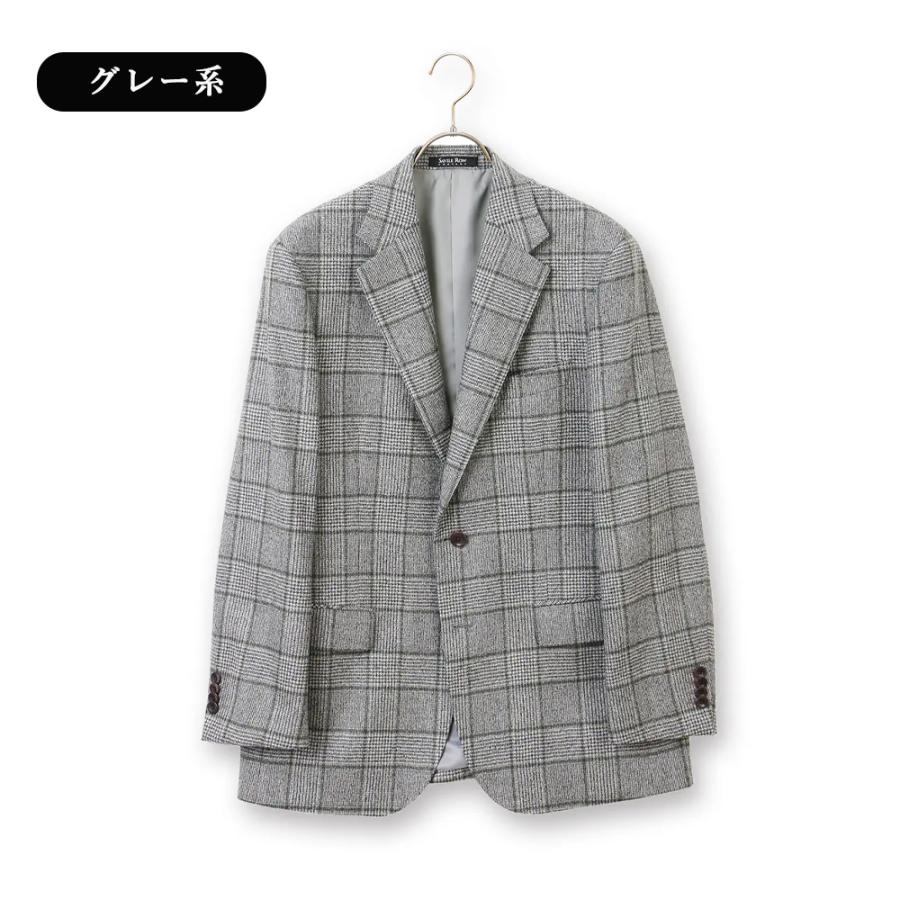 【洋服の青山】プレミアム ジャケット メンズ ゆったり 秋冬 グレー 灰色 グレンチェック チェック 2ボタン 大きいサイズ 静電気抑制 ビジネスの画像