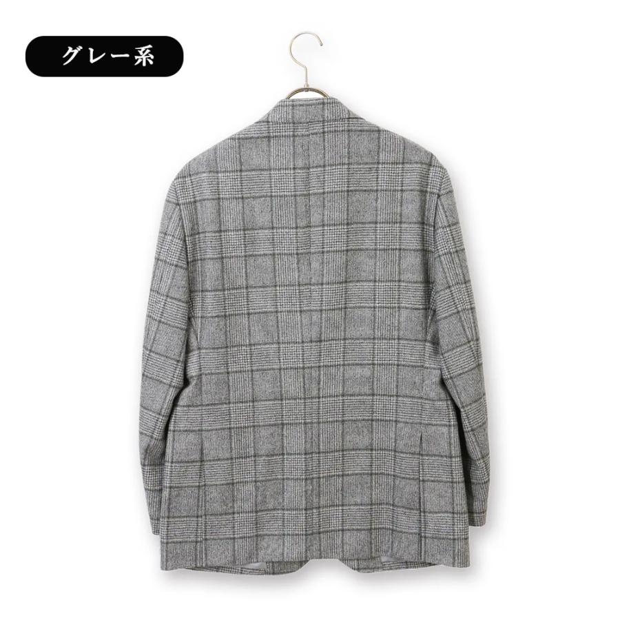 【洋服の青山】プレミアム ジャケット メンズ ゆったり 秋冬 グレー 灰色 グレンチェック チェック 2ボタン 大きいサイズ 静電気抑制 ビジネスの画像
