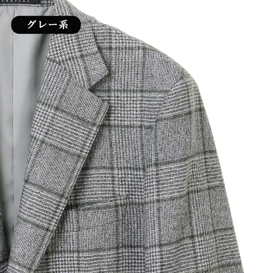 【洋服の青山】プレミアム ジャケット メンズ ゆったり 秋冬 グレー 灰色 グレンチェック チェック 2ボタン 大きいサイズ 静電気抑制 ビジネスの画像