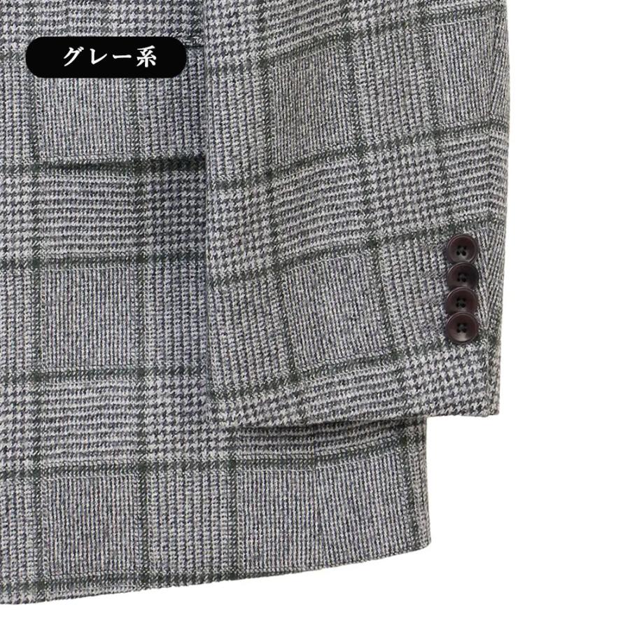 【洋服の青山】プレミアム ジャケット メンズ ゆったり 秋冬 グレー 灰色 グレンチェック チェック 2ボタン 大きいサイズ 静電気抑制 ビジネスの画像