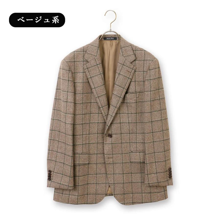 【洋服の青山】プレミアム ジャケット メンズ ゆったり 秋冬 グレー 灰色 グレンチェック チェック 2ボタン 大きいサイズ 静電気抑制 ビジネスの画像