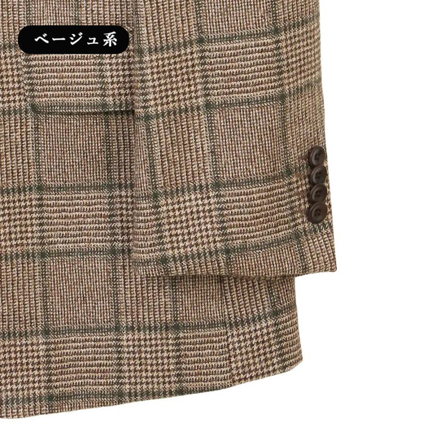 【洋服の青山】プレミアム ジャケット メンズ ゆったり 秋冬 グレー 灰色 グレンチェック チェック 2ボタン 大きいサイズ 静電気抑制 ビジネスの画像