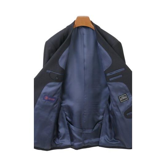 【洋服の青山】秋冬 ネイビー系 プレミアムスタンダードスーツ【CAVENDISH】 【ジャケット】 2ボタン 総裏 本台場 脇当て 重ねボタン サイドベンツの画像