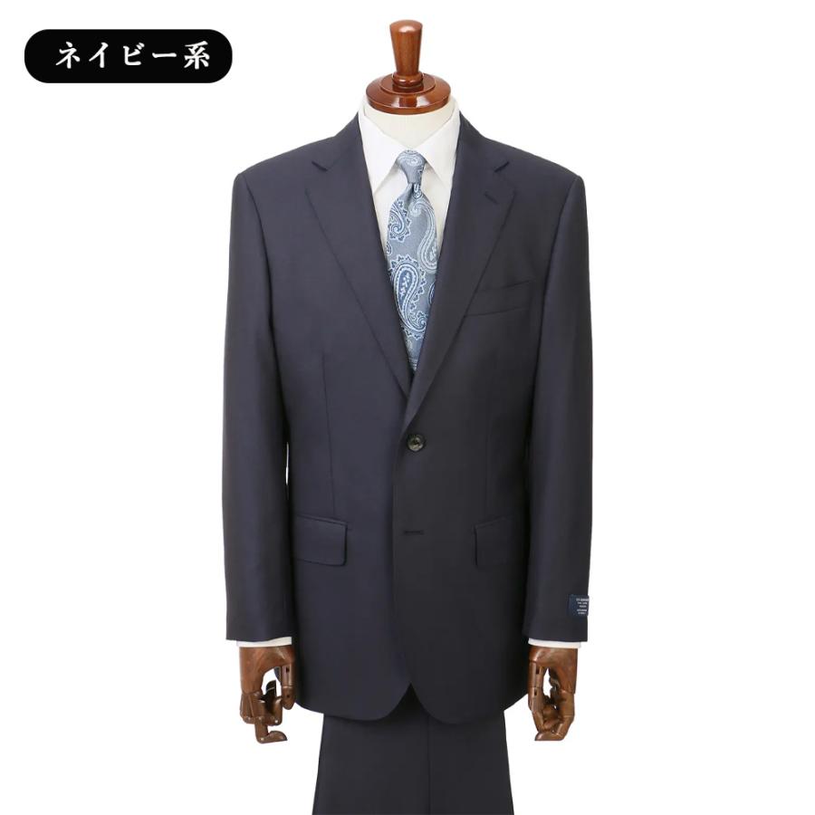 【洋服の青山】ウール100% プレミアム スーツ メンズ スリム 秋冬  ネイビー 紺 無地 2ボタン 総裏 サイドベンツ ワンタック 軽い 静電気抑制 ビジネス 会食の画像