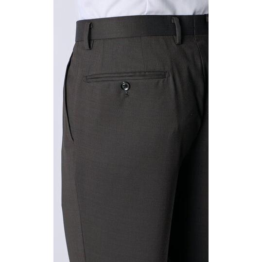 【洋服の青山】ウール100% プレミアム スーツ メンズ スリム 秋冬 ブラウン 茶色 無地 織柄 2ボタン 総裏 サイドベンツ ワンタック 軽い 吸湿裏地 静電気抑制の画像