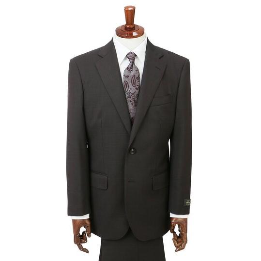 【洋服の青山】ウール100% プレミアム スーツ メンズ スリム 秋冬 ブラウン 茶色 無地 織柄 2ボタン 総裏 サイドベンツ ワンタック 軽い 吸湿裏地 静電気抑制の画像