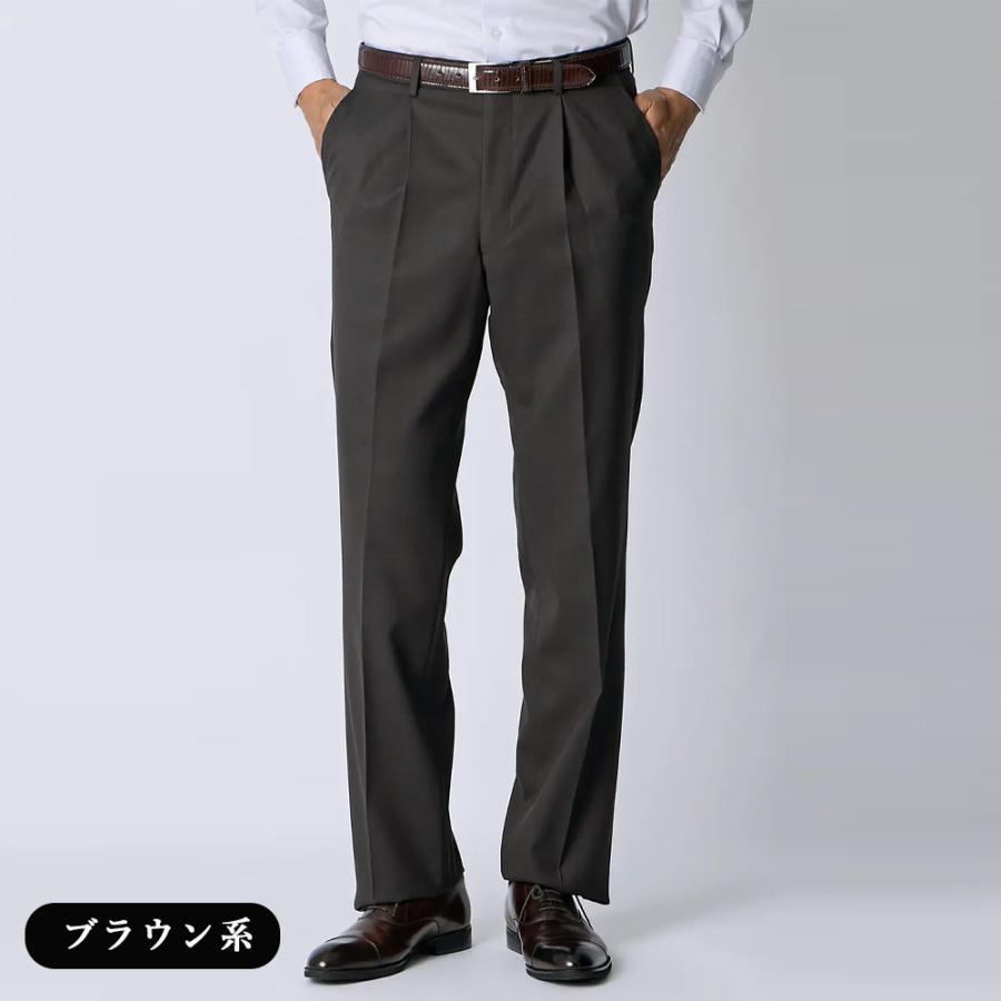 【洋服の青山】ウール100% プレミアム スーツ メンズ スリム 秋冬 ブラウン 茶色 無地 織柄 2ボタン 総裏 サイドベンツ ワンタック 軽い 吸湿裏地 静電気抑制の画像